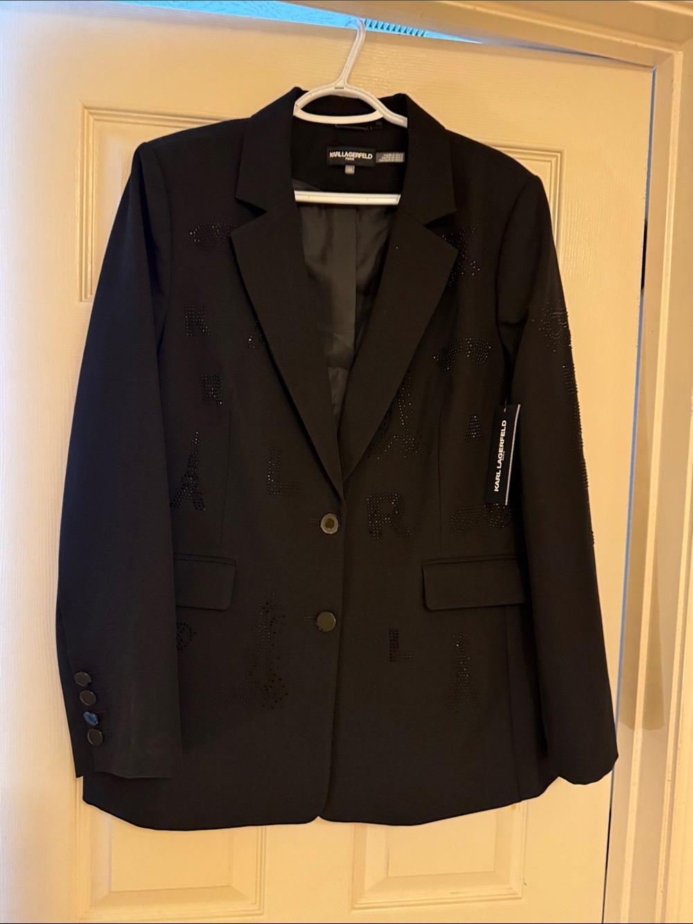 NWT Karl Lagerfeld Black Rhinestones Crystal-Accent Stunning Blazer